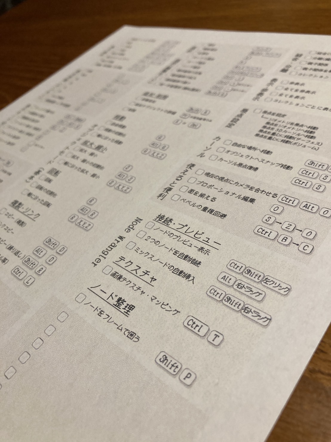 印刷したショートカットシートの実物
