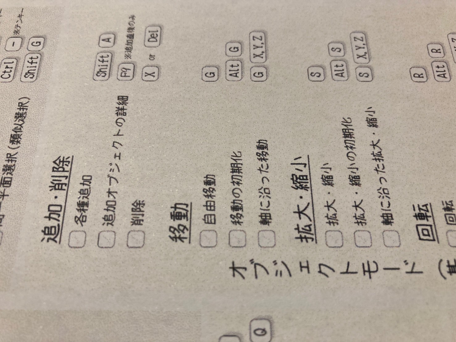 ショートカットごとのチェックボックス